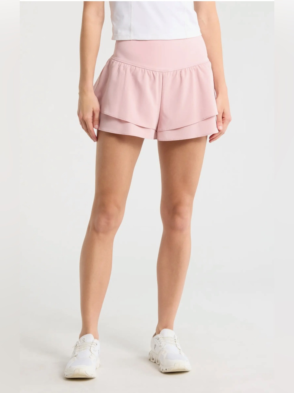 Yogalicious Blush Pink Lightstreme Flirty Short Ruffle Tiered 2-in-1 Athleasure